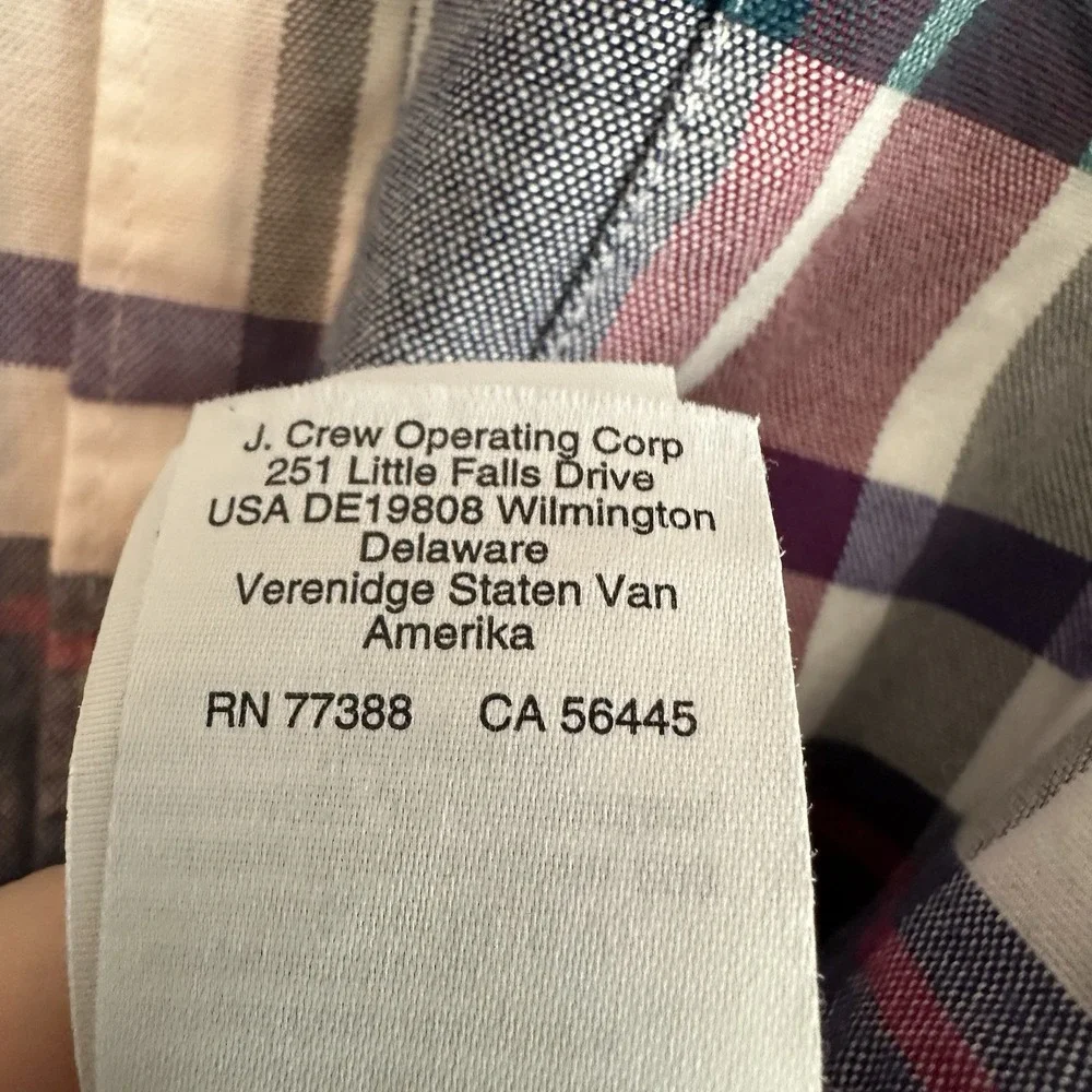 J.Crew Shirt Slim Fit Plaid BG421 Large Red Blue Cotton Button Down Excellent